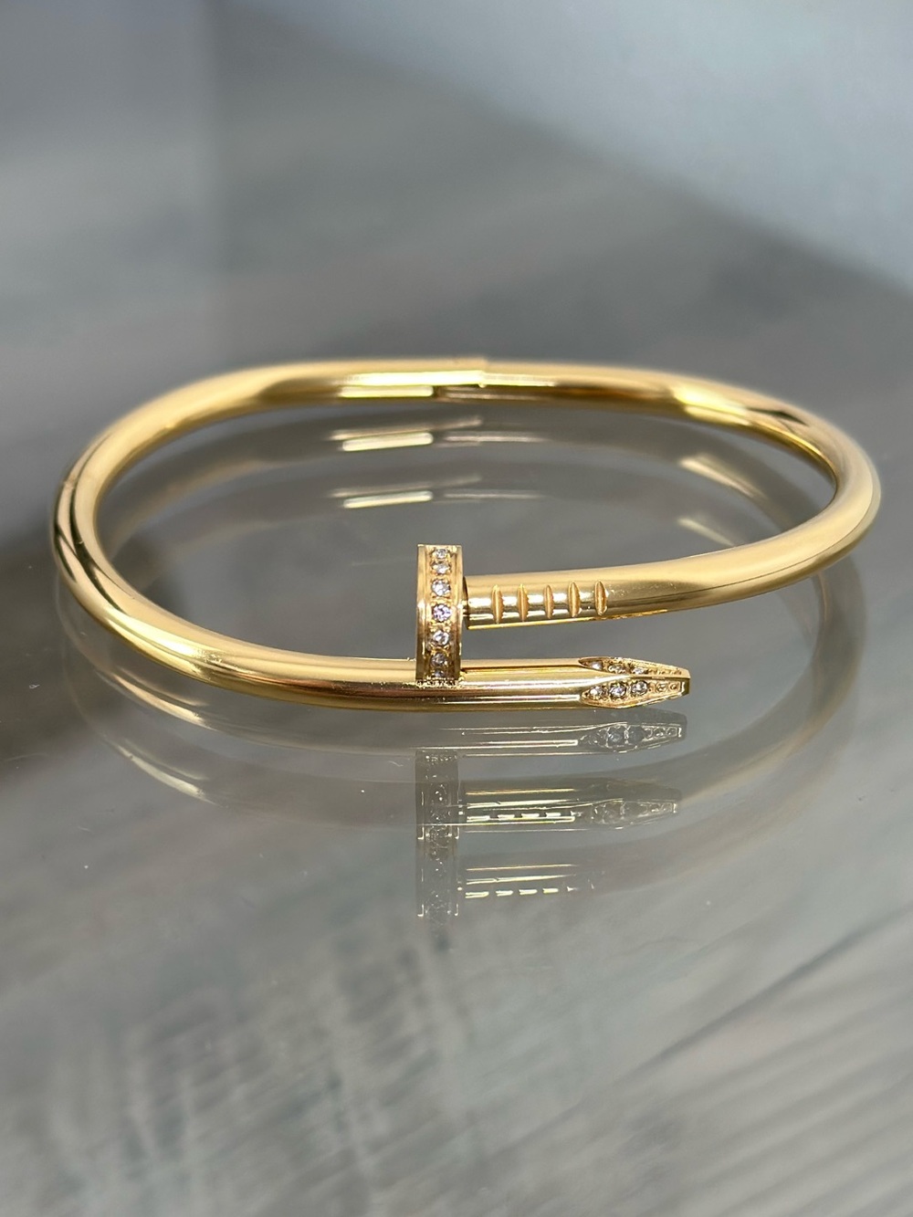 Gold Nail-Style Crystal Accent Bangle Bracelet
